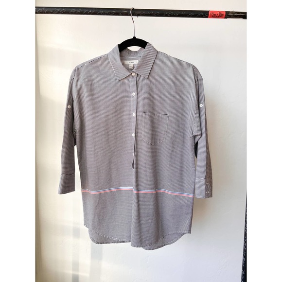 J. CREW Women's Black/White Stripe Half Button Popover Boyfriend Shirt sz 0 - Picture 1 of 10